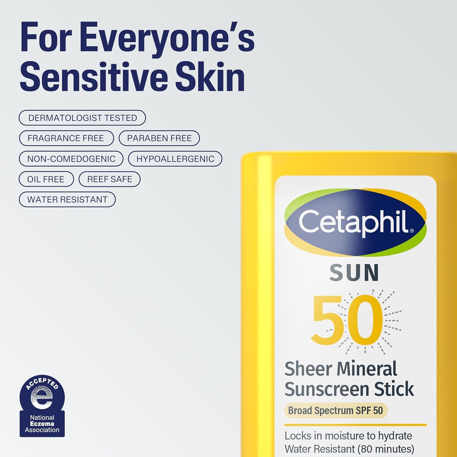 Cetaphil Sheer Mineral Sunscreen Stick for Face & Body, 0.5oz, 100% UVA/UVB Mineral Sunscreen: Zinc Oxide & Titanium Dioxide, Broad Spectrum SPF 50, For Sensitive Skin - Image 8