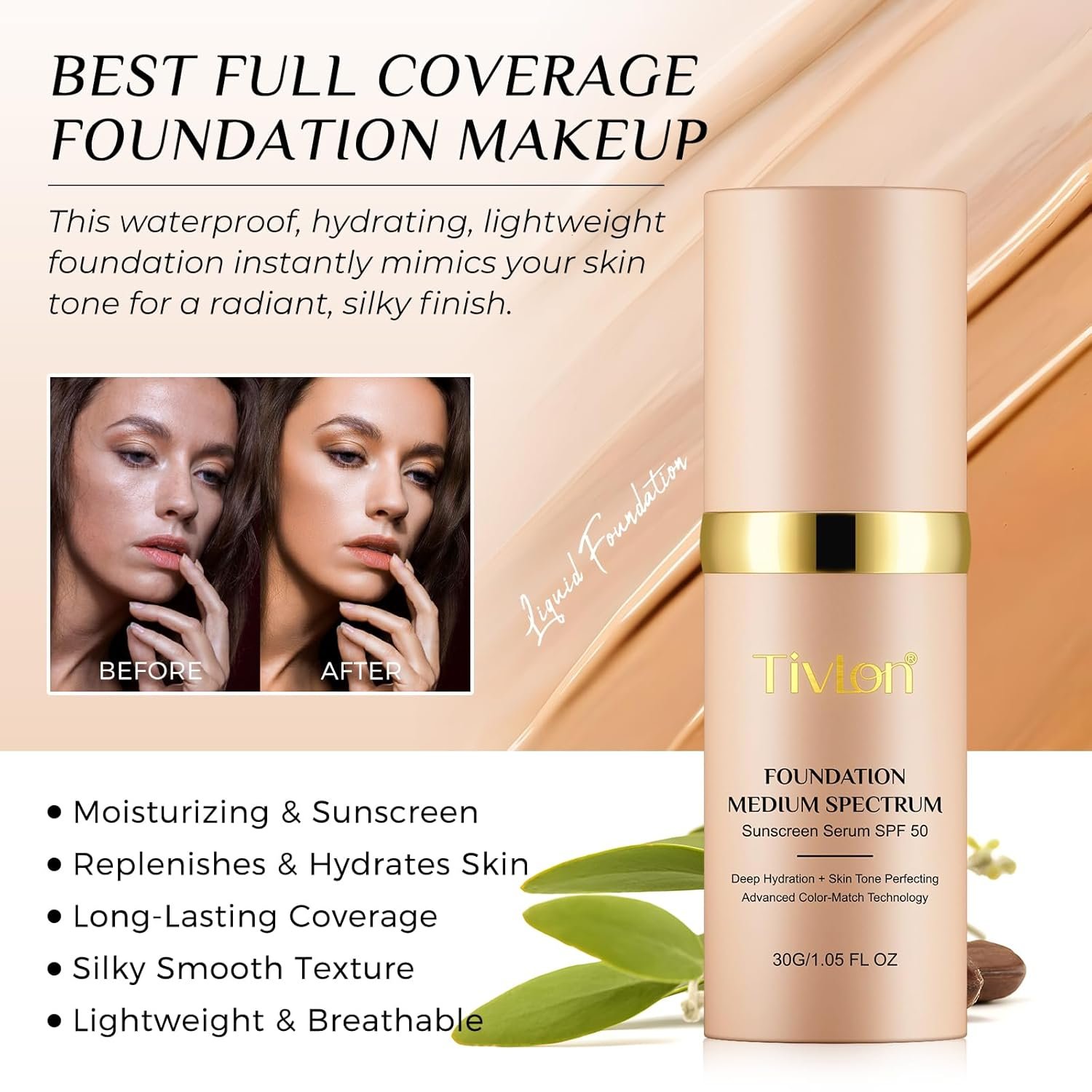 Foundation Color Changing - Foundation 4 in 1 Medium/Light Spectrum With SPF 50 | All-Day Makeup Hold & Waterproof | Hydrating Foundations Full Coverage Suitable For Dry & Oily Skin Types - Image 7